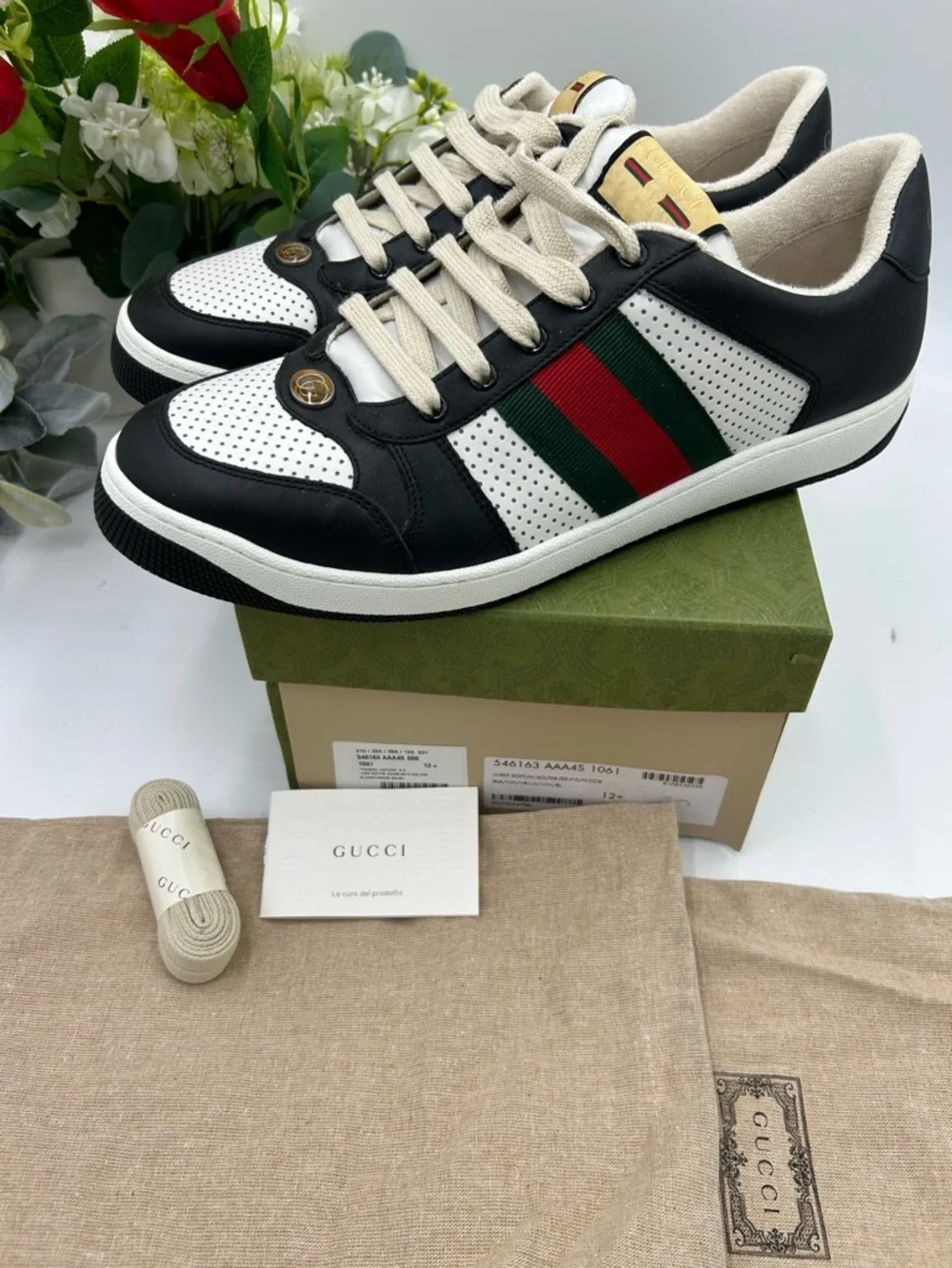 Men's Gucci screener web stripe leather sneakers size 12.5 fits 13 US